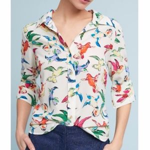 Anthropologie Maeve Potala Silk Bird Buttondown